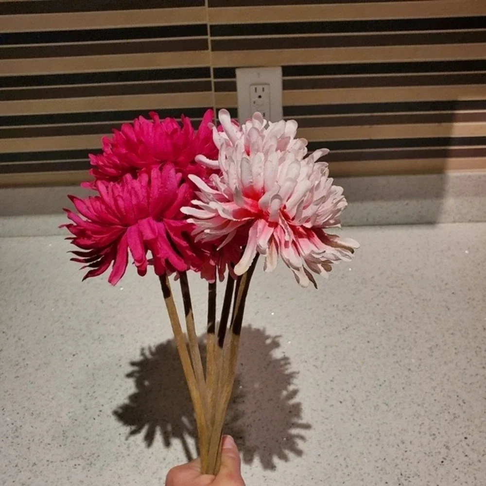 Ikea Faux Flowers 6 Pink Mums Botanical Boho Home Decor Work Feminine Nursery